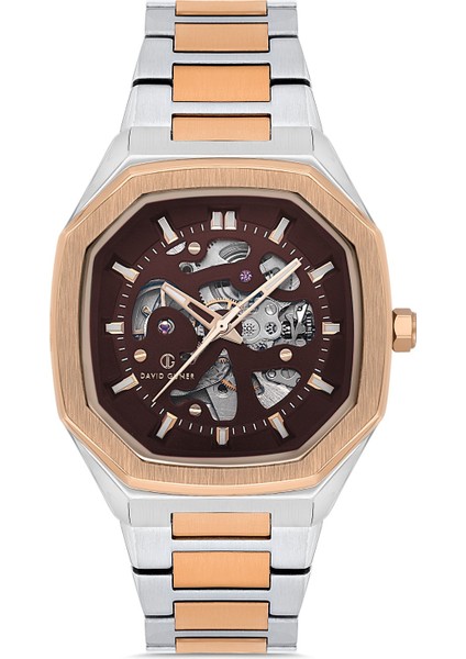 Davıd Guner Rose Beyaz Kaplamalı Kahverengi Kadranlı Erkek Kol Saati DG-8501GA-E6