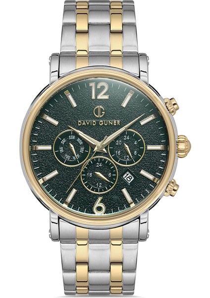 Davıd Guner Sarı Beyaz Kaplamalı Yeşil Kadranlı Erkek Kol Saati DG-8187GA-D10