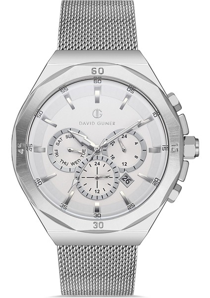 Davıd Guner Gümüş Kaplamalı Beyaz Kadranlı Erkek Kol Saati DG-8286GC-A1
