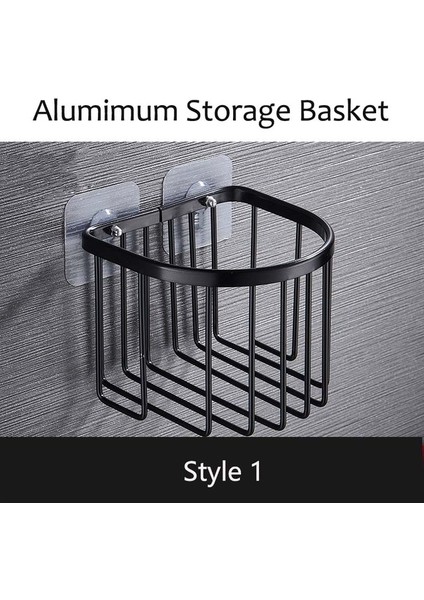 Siyah Stil 1 Vantuz Tuvalet Rulo Kağıt Raf Şampuan Tutucu Otel ve Ev Banyo Için Havlu Depolama Duvar Asılı Sepet Oymak (Yurt Dışından)