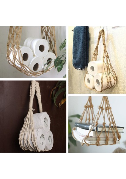 Kahverengi Ev Tuvalet Rulo Kağıt Depolama El Dokuma Tuvalet Pamuk Halat Kağıt Havlu Doku Net Cep Banyo Donanım Kağıt Tutucular (Yurt Dışından) indirimleri