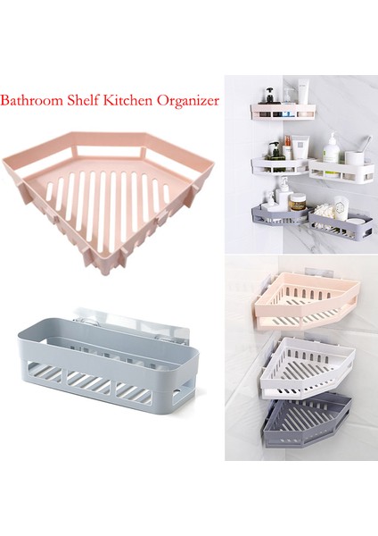 Bej Pembe 27X18.5X6 Raf Banyo Raf Organizatör Tuvalet Şampuanı Jel Depolama Sepeti Dekorasyon Banyo Köşe Duş Rafı Raf Tutucu Aksesuarları (Yurt Dışından)