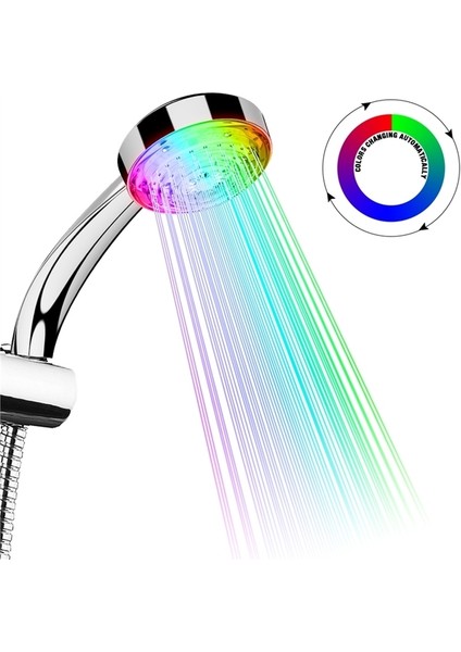 Gümüş LED 7 Renk Duş Başlığı Otomatik Renk Değiştiren LED Duş Işığı Su Tasarruflu Duş Başlığı Banyo Aksesuarları Duş Başlığı (Yurt Dışından)