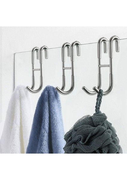Gümüş Mutfak/banyo Çerçevesiz Havlu Askısı Cam Kapı Tipi Bornoz Kancaları Duş Kanca Depolama Askı Çift S-Şekilli Kanca (Yurt Dışından)