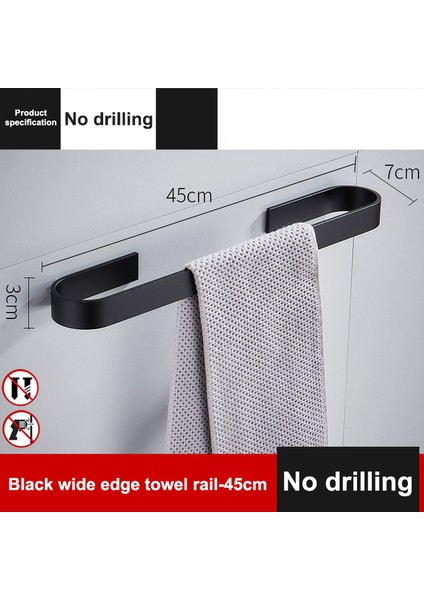 45CM Siyah Havlu Tutucu Banyo Rafı Askı Paslanmaz Çelik Duvara Monte Havlu Askısı Banyo Depolama Rafı Için Hiçbir Sondaj Havlu Askısı (Yurt Dışından)