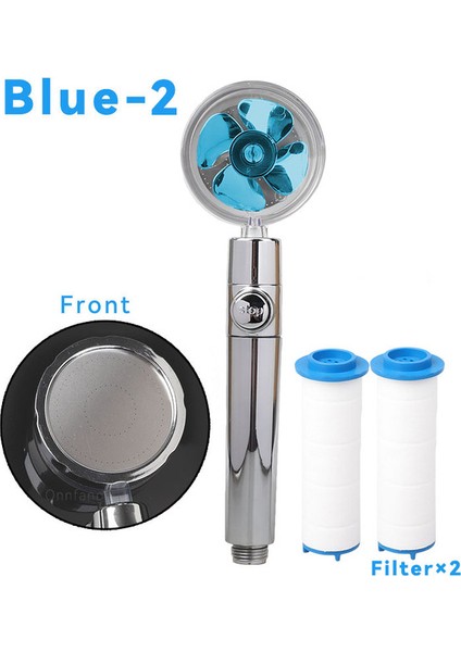 Mavi Set 2 Yüksek Basınçlı Pervane Duş Başlığı Filtreli 360 ° Dönen Duş Başlığı Banyo Için Büyük Yağmur Su Tasarruflu Sprey Duş Başlığı (Yurt Dışından)