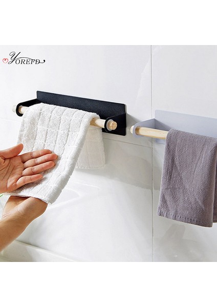 Siyah Oyorefd Güçlü Duvara Monte Havlu Tutucu Banyo Mutfak Havlusu Raf Rulo Kağıt Tutucu Çok Fonksiyonlu Ahşap Havlu Askısı (Yurt Dışından)