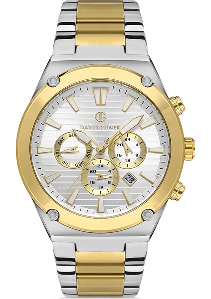 Davıd Guner Sarı Beyaz Kaplamalı Beyaz Kadranlı Erkek Kol Saati DG-8360GA-D1
