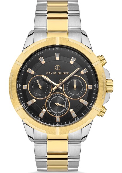 Davıd Guner Sarı Beyaz Kaplamalı Siyah Kadranlı Erkek Kol Saati DG-8357GA-D2