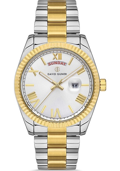 Davıd Guner Sarı Beyaz Kaplamalı Beyaz Kadranlı Erkek Kol Saati DG-8329GA2-D1