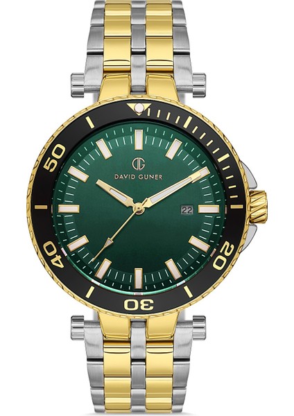 Davıd Guner Sarı Beyaz Kaplamalı Yeşil Kadranlı Erkek Kol Saati DG-8393GA-D10