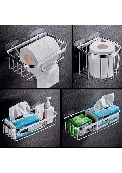Siyah Stil 2 Vantuz Tuvalet Rulo Kağıt Raf Şampuan Tutucu Otel ve Ev Banyo Için Havlu Depolama Duvar Asılı Sepet Oymak (Yurt Dışından)
