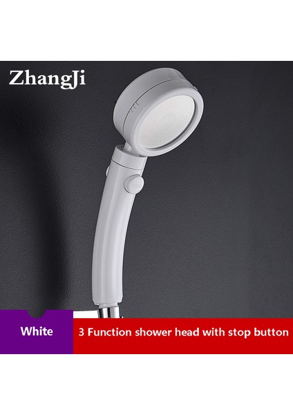 C190BBWSDZSHS-WHITE Zhangji Yüksek Basınç 3 Fonksiyon Anahtarı Duş Başlığı Abs Beyaz Yağmur Duş Fonksiyonu Durdurma Kolu Şelale Duş Başlığı (Yurt Dışından)