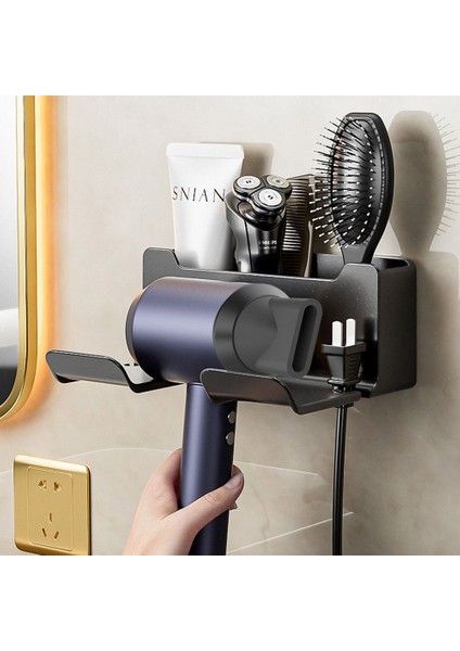 Gri-B Saç Kurutma Makinesi Tutucu Duvara Monte Raf Saç Fırçası Depolama Braketi Depolama Tutucu Kurutma Makinesi Beşiği Banyo Raf Banyo Aksesuarları (Yurt Dışından) indirimleri