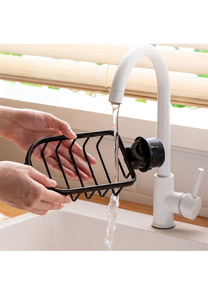 Gümüş Banyo Musluk Raf Alanı Alüminyum Mutfak Lavabo Sünger Drenaj Raf Siyah Gümüş Banyo Duş Depolama Rafı Çeşitli Eşyalar Tutucu (Yurt Dışından)