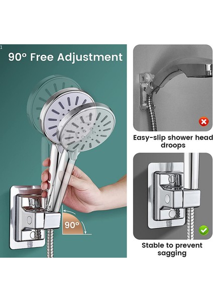Şerit 360°DUŞ Başlığı Tutucu Ayarlanabilir Duvara Monte Duş Tutucu Kendinden Yapışkanlı Duş Başlığı El Braketi Banyo Aksesuarları (Yurt Dışından)