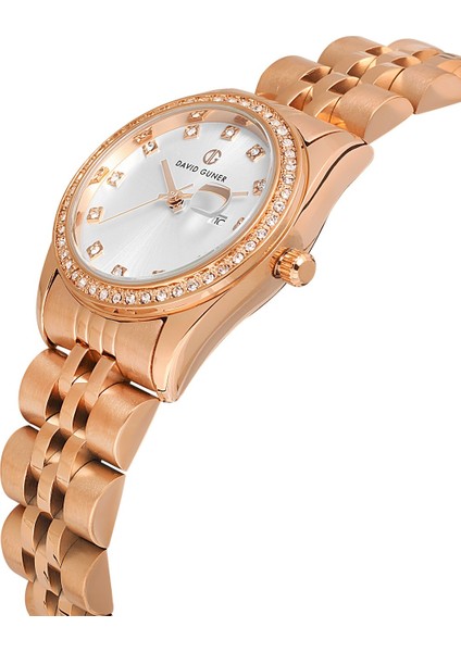 Davıd Guner Rose Kaplamalı Beyaz Kadranlı Kadın Kol Saati DG-8657LA-C1 modelleri