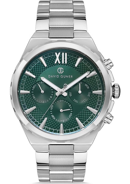 Davıd Guner Gümüş Kaplamalı Yeşil Kadranlı Erkek Kol Saati DG-8410GA-A10