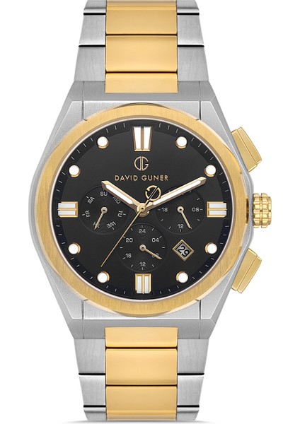 Davıd Guner Sarı Beyaz Kaplamalı Siyah Kadranlı Erkek Kol Saati DG-8850GA-D2