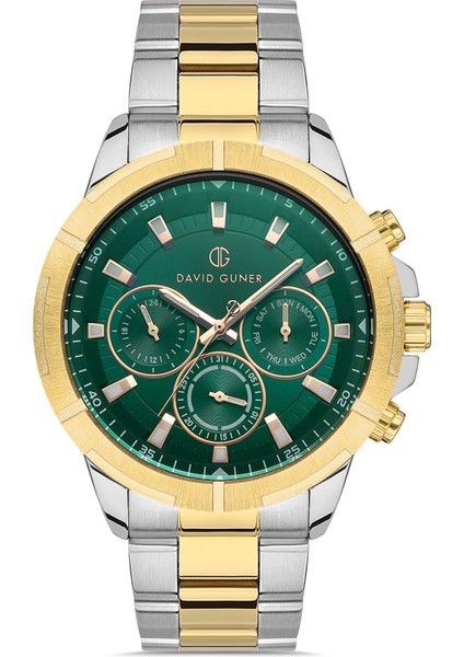 Davıd Guner Sarı Beyaz Kaplamalı Yeşil Kadranlı Erkek Kol Saati DG-8357GA-D10