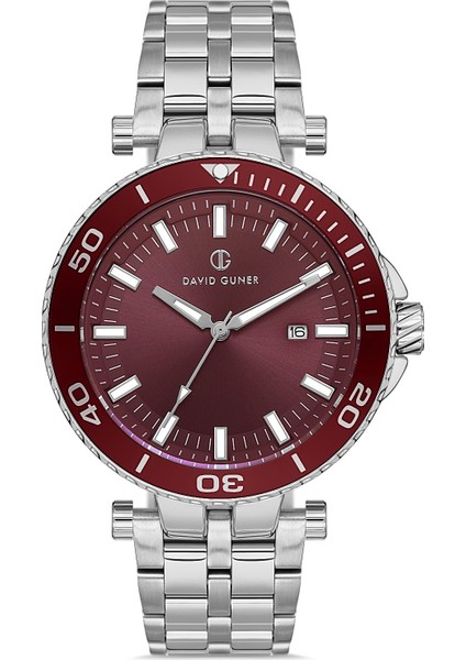 Davıd Guner Gümüş Kaplamalı Kırmızı Kadranlı Erkek Kol Saati DG-8393GA-A8