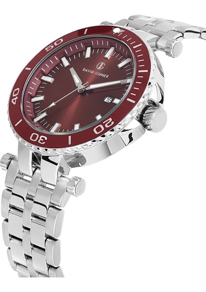Davıd Guner Gümüş Kaplamalı Kırmızı Kadranlı Erkek Kol Saati DG-8393GA-A8 modelleri