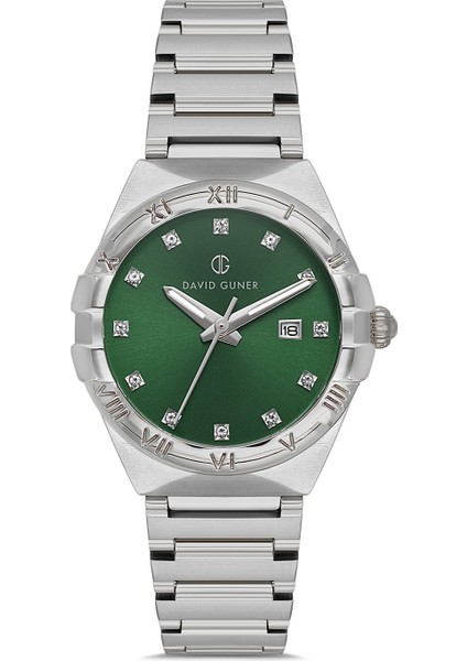 Davıd Guner Gümüş Kaplamalı Yeşil Kadranlı Kadın Kol Saati DG-8837LA-A10