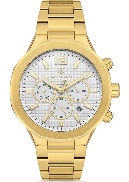 Davıd Guner Sarı Kaplamalı Beyaz Kadranlı Erkek Kol Saati DG-8403GA-B1