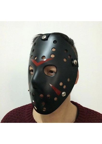 Siyah Kırmızı Çizgili Jason Hannibal Maskesi