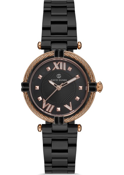 Davıd Guner Rose Siyah Kaplamalı Siyah Kadranlı Kadın Kol Saati DG-8175LA-R2