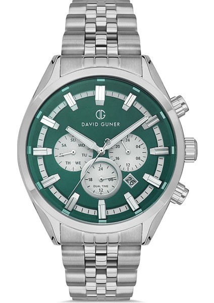 Davıd Guner Gümüş Kaplamalı Yeşil Kadranlı Erkek Kol Saati DG-8402GA-A10