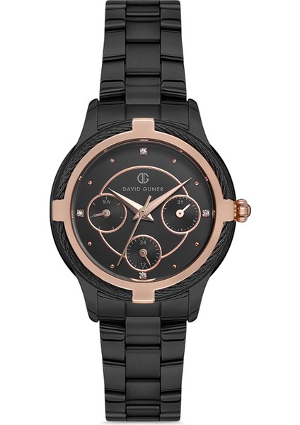 Davıd Guner Rose Siyah Kaplamalı Siyah Kadranlı Kadın Kol Saati DG-8181LA-R2R