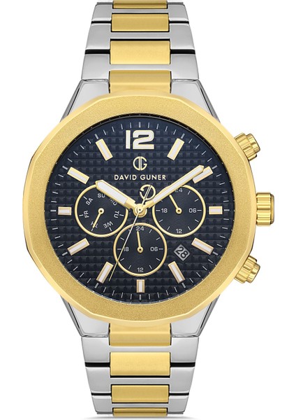 Davıd Guner Sarı Beyaz Kaplamalı Siyah Kadranlı Erkek Kol Saati DG-8403GA-D2