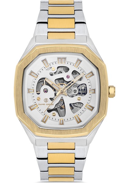 Davıd Guner Sarı Beyaz Kaplamalı Beyaz Kadranlı Erkek Kol Saati DG-8501GA-D1