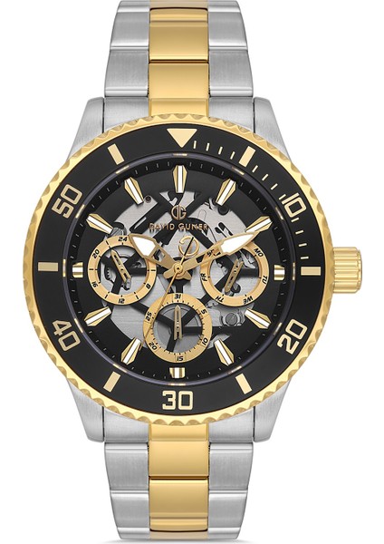Davıd Guner Sarı Beyaz Kaplamalı Siyah Kadranlı Erkek Kol Saati DG-8851GA-D2