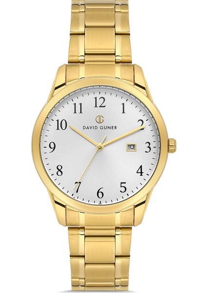 Davıd Guner Sarı Kaplamalı Beyaz Kadranlı Erkek Kol Saati DG-8778GA-B1