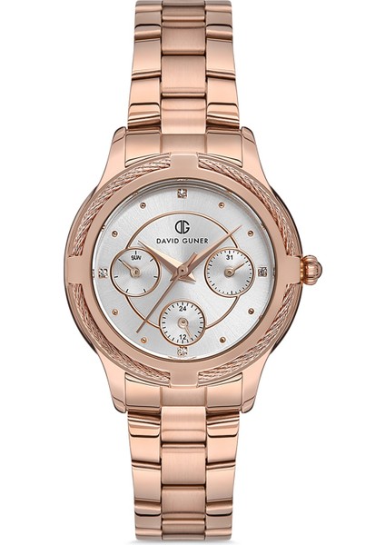 Davıd Guner Rose Kaplamalı Beyaz Kadranlı Kadın Kol Saati DG-8181LA-C1