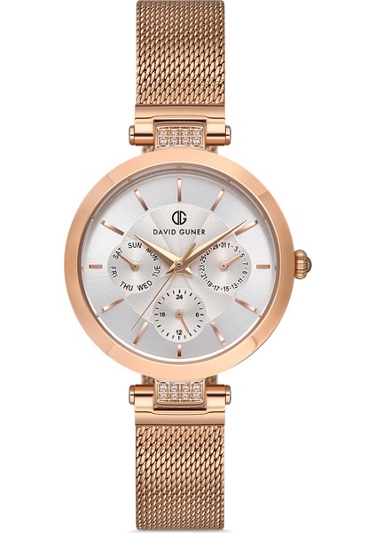 Davıd Guner Rose Kaplamalı Beyaz Kadranlı Kadın Kol Saati DG-8268LC-C1