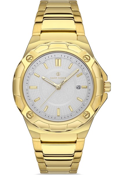 Davıd Guner Sarı Kaplamalı Siyah Kadranlı Erkek Kol Saati DG-8353GA-B1