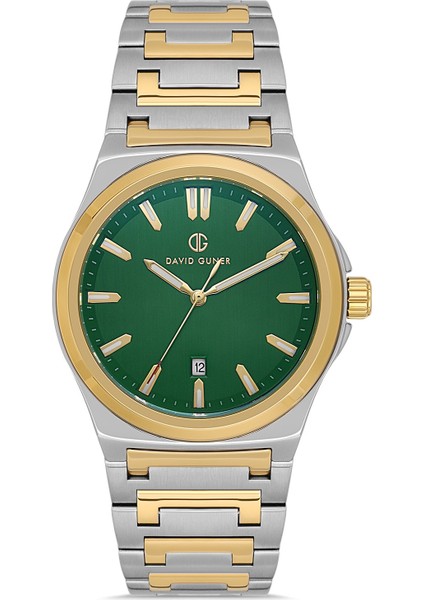 Davıd Guner Sarı Beyaz Kaplamalı Yeşil Kadranlı Erkek Kol Saati DG-8781GA-CA7