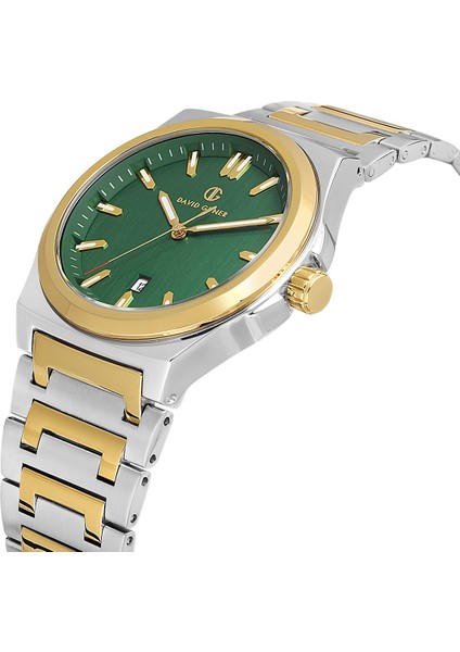 Davıd Guner Sarı Beyaz Kaplamalı Yeşil Kadranlı Erkek Kol Saati DG-8781GA-CA7 modelleri