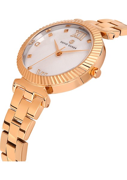 Davıd Guner Rose Kaplamalı Beyaz Kadranlı Kadın Kol Saati DG-8412LA-C1 modelleri