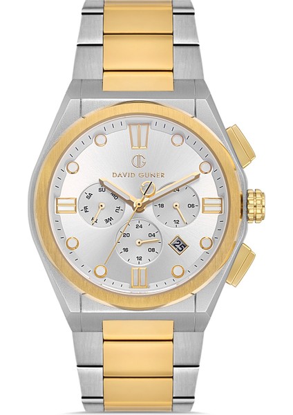 Davıd Guner Sarı Beyaz Kaplamalı Beyaz Kadranlı Erkek Kol Saati DG-8850GA-D1