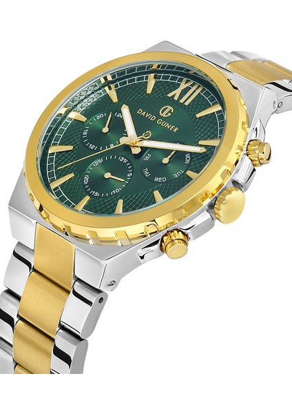 Davıd Guner Sarı Beyaz Kaplamalı Yeşil Kadranlı Erkek Kol Saati DG-8410GA-D10 modelleri