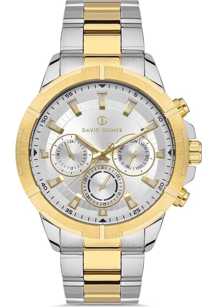 Davıd Guner Sarı Beyaz Kaplamalı Beyaz Kadranlı Erkek Kol Saati DG-8357GA-D1