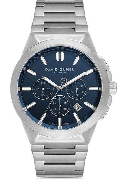 Davıd Guner Gümüş Kaplamalı Mavi Kadranlı Erkek Kol Saati DG-8864GA-A3