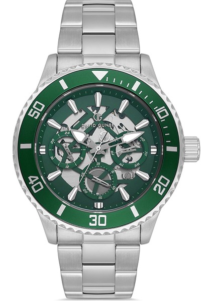 Davıd Guner Gümüş Kaplamalı Yeşil Kadranlı Erkek Kol Saati DG-8851GA-A10