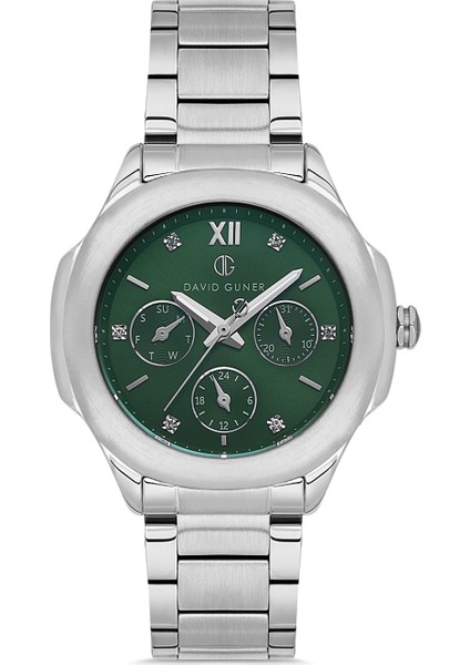 Davıd Guner Gümüş Kaplamalı Yeşil Kadranlı Kadın Kol Saati DG-8741LA-A10