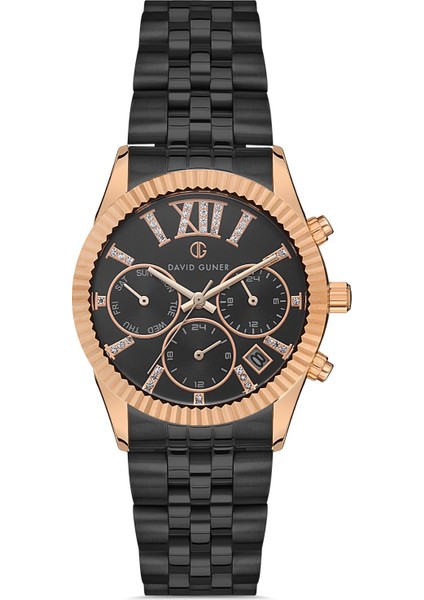 Davıd Guner Rose Siyah Kaplamalı Siyah Kadranlı Kadın Kol Saati DG-8340LA-R2