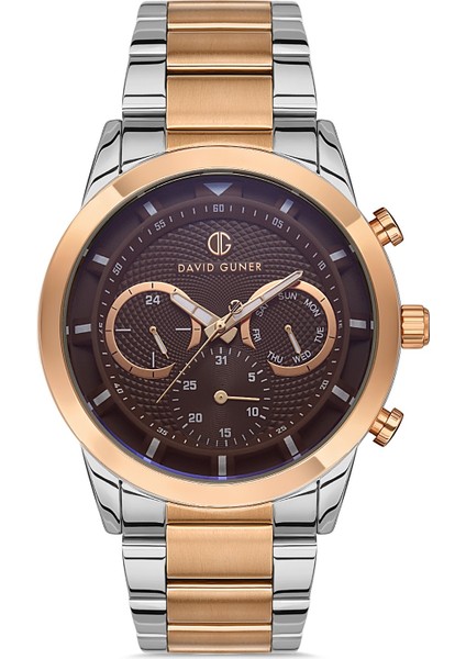 Davıd Guner Rose Beyaz Kaplamalı Kahverengi Kadranlı Erkek Kol Saati DG-8420GA-E6